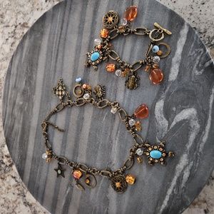 Antique Gold Charm Necklace and Bracelet Set